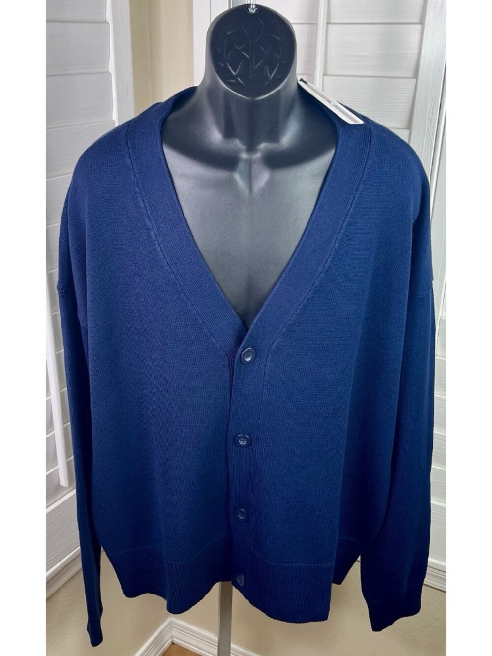 FILA Navy Baseline Cardigan Button Front V Neck Soft Knit Sweater - Men’s XL